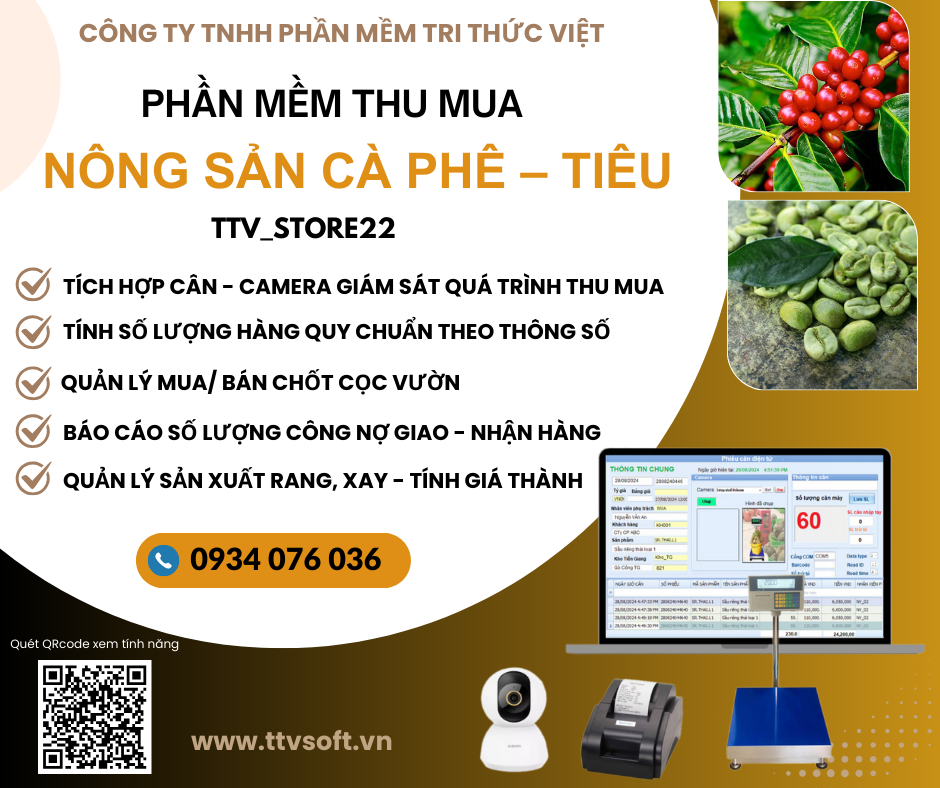 Phần mềm quản lý thu mua, quy chuẩn, sản xuất Cà Phê, Hồ Tiêu